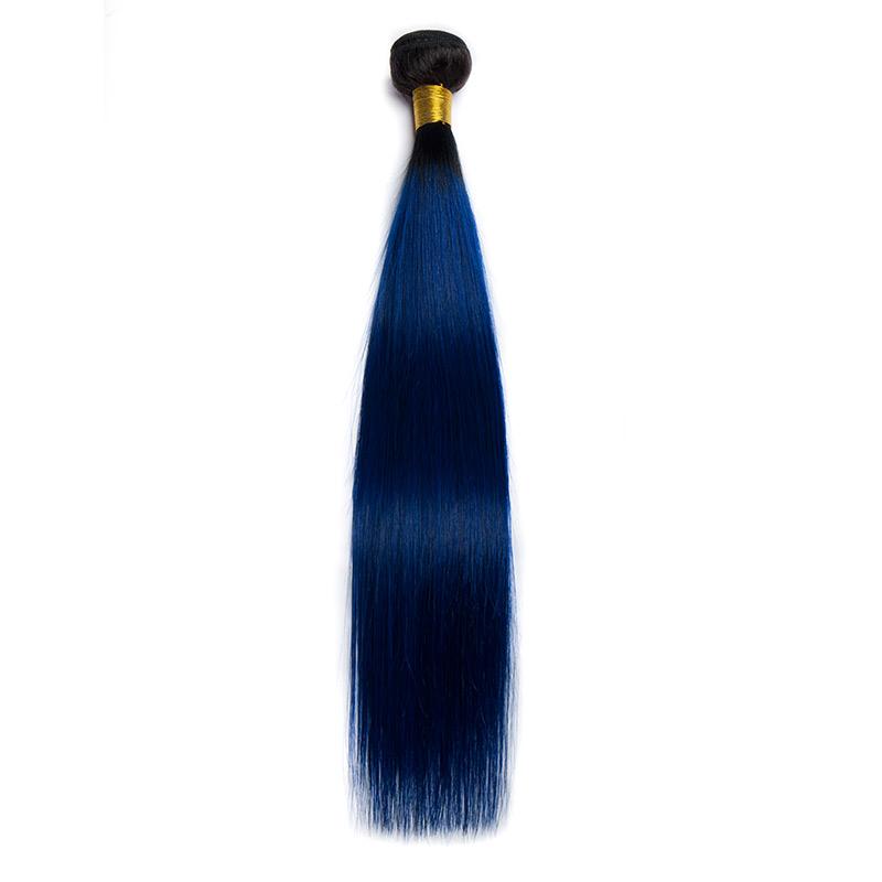 Modern Show Ombre Straight Human Hair Extensions 1B/Blue Color Brazilian Remy Hair Weave 1 Bundle Deal