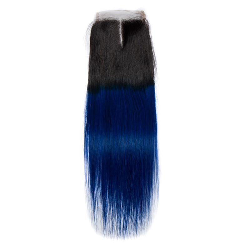 Modern Show Ombre 1b/blue Color Straight Lace Closure Remy Human Hair 4x4 Swiss Lace Closure With Baby Hair