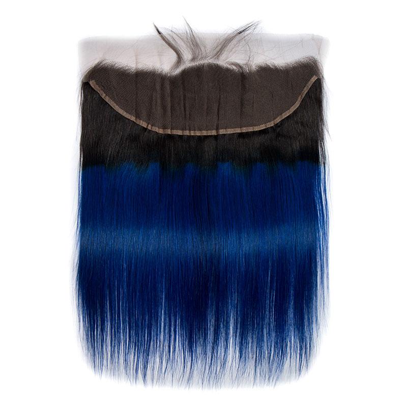 Modern Show Ombre 1b/blue Color Straight 13x4 Lace Frontal Closure Brazilian Human Hair Pre Plucked Lace Frontal With Baby Hair