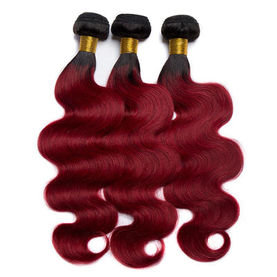 Modern Show 1b/Burgundy Ombre Color Body Wave Hair 3 Bundles Brazilian Weave Remy Human Hair