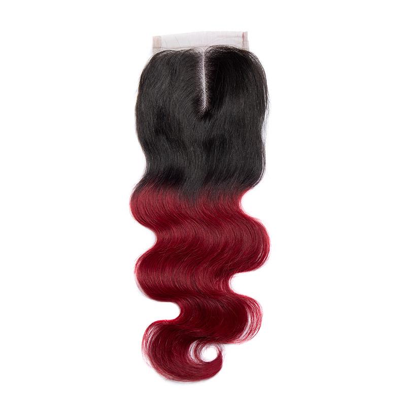 Modern Show Body Wave 1B/Burgundy Ombre Color Lace Closure Human Hair 4x4 Swiss Lace Closure With Baby Hair