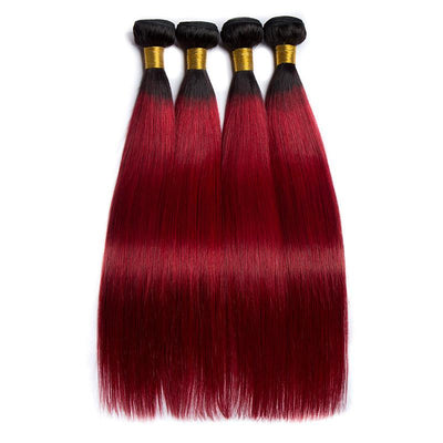 Modern Show Black Roots Burgundy Straight Hair Brazilian Human Hair Weave 4 Bundles Two Tone Color Hair Weft