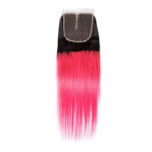 Modern Show 1B/Pink Ombre Color Straight Human Hair Lace Closure Remy Hair 4X4 Swiss Lace Closure With Baby Hair