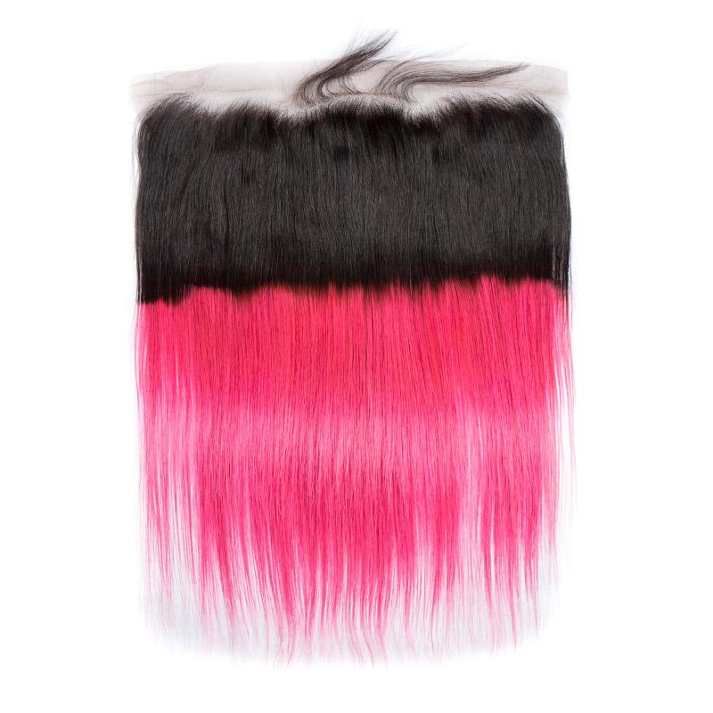 Modern Show 1B/Pink Ombre Color Straight Hair Lace Frontal Closure Human Hair Pre Plucked 13x4 Lace Frontal With Baby Hair