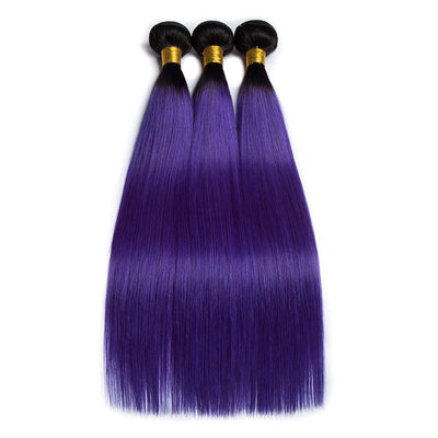 Modern Show Black Roots Purple Hair Straight Hair Bundles 3Pcs Long Brazilian Weave Human Hair Extensions