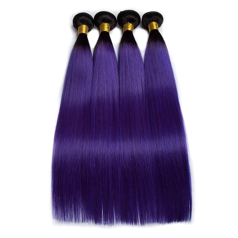 Modern Show 1B/Purple Ombre Hair Straight 4 Bundles With Closure Brazilian Human Hair Weave With 4x4 Lace Closure