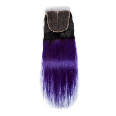 Modern Show 1B/Purple Ombre Hair Color Straight Lace Closure Remy Human Hair 4X4 Swiss Lace Closure With Baby Hair
