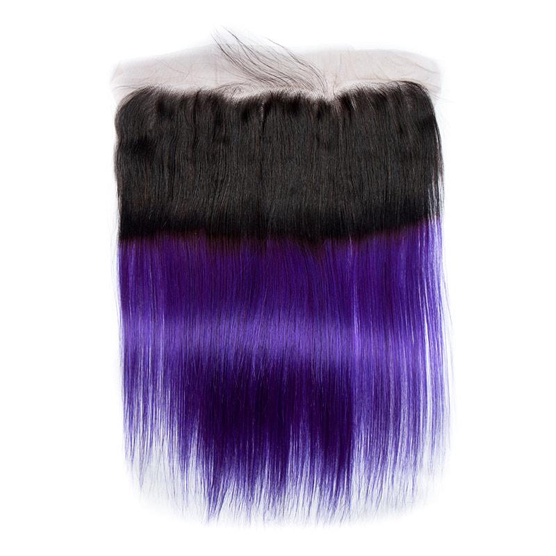 Modern Show 1B/Purple Ombre Color Straight Hair Lace Frontal Closure Human Hair Pre Plucked 13x4 Lace Frontal With Baby Hair
