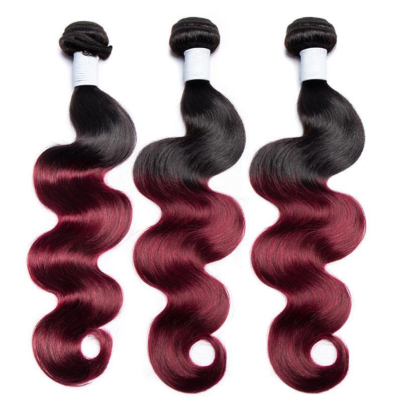 Modern Show Ombre 1B/99J Burgundy Bundles Brazilian Body Wave Human Hair Weave 3Pcs Hair