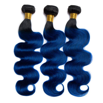 Modern Show Ombre Body Wave Hair Bundles Long Brazilian Human Hair Weave 3Pcs Two Tone 1B/Blue Color Hair