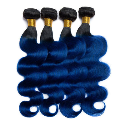 Modern Show Long Ombre Body Wave Hair 4 Bundles Brazilian Human Hair Weave 2 Tone 1B/Blue Color Hair