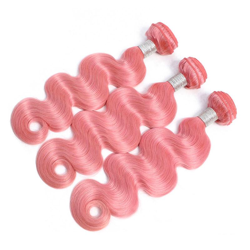 Modern Show Long Wavy Pink Colored Hair Bundles Brazilian Body Wave Human Hair Weave 3Pcs/lot