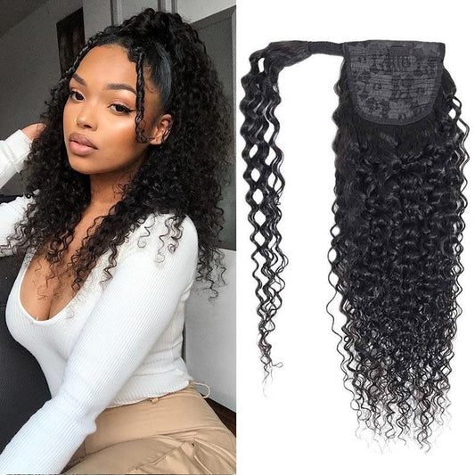 Modern Show Kinky Curly Human Hair Wrap Around Ponytail Brazilian Curly Hair Velcro Ponytail Hair Extensions