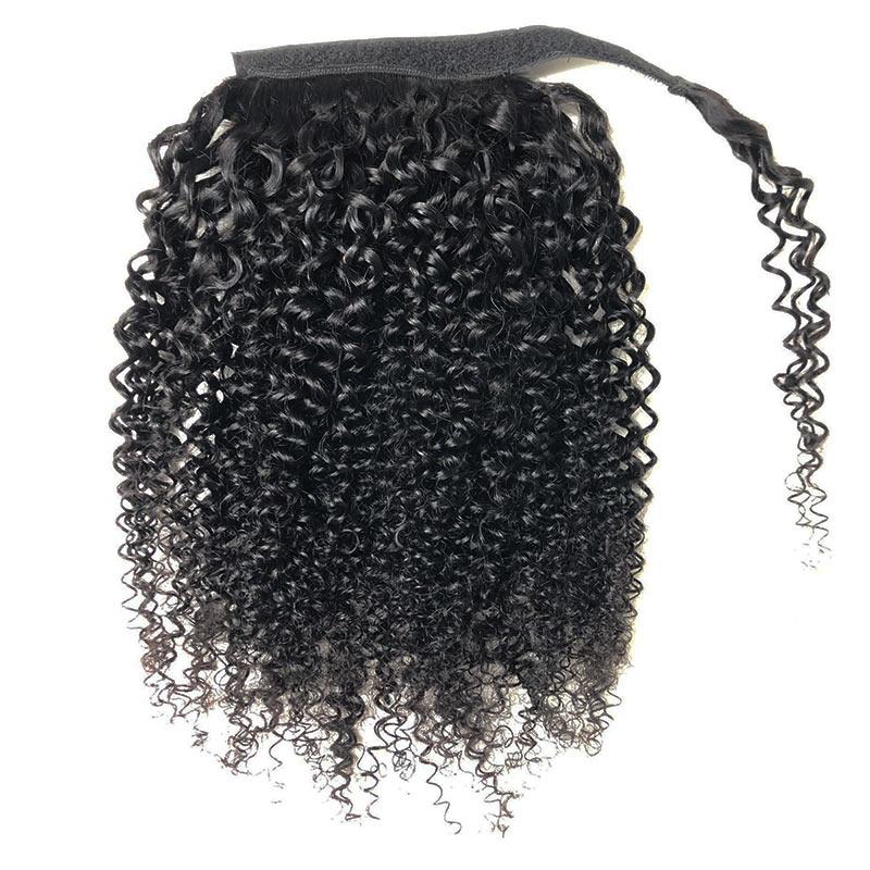 Modern Show Kinky Curly Human Hair Wrap Around Ponytail Brazilian Curly Hair Velcro Ponytail Hair Extensions