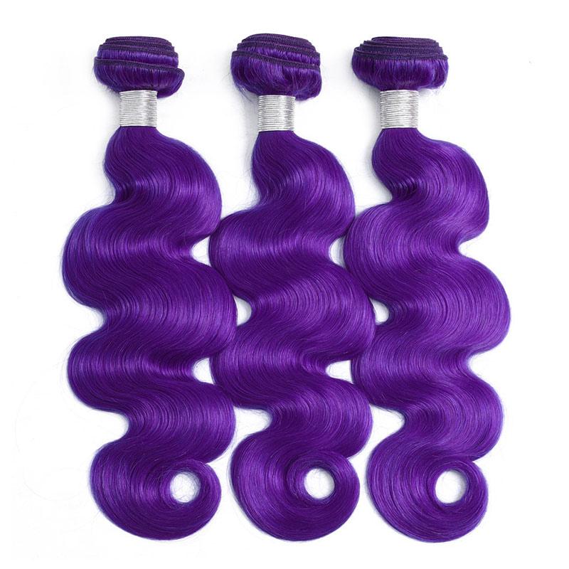 Modern Show Long Wavy Purple Colored Hair Bundles Brazilian Weave Body Wave Human Hair 3Pcs/lot