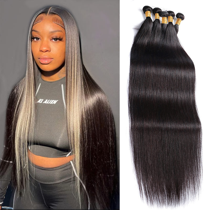 Modern Show 40 Inch Long Black Straight Remy Human Hair Weave 4 Bundles