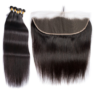 Modern Show 40 Inch Long Straight Hair 4 Bundles With Frontal 100 Real Remy Human Hair Weave With Lace Frontal Closure