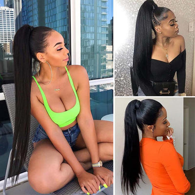 Modern Show Silky Straight Drawstring Ponytail Brazilian Human Hair Clip In Extensions Quick Hairstyle