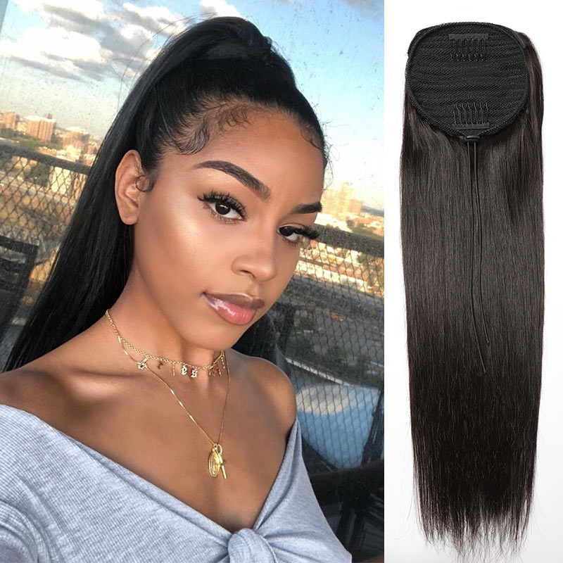 Modern Show Silky Straight Drawstring Ponytail Brazilian Human Hair Clip In Extensions Quick Hairstyle