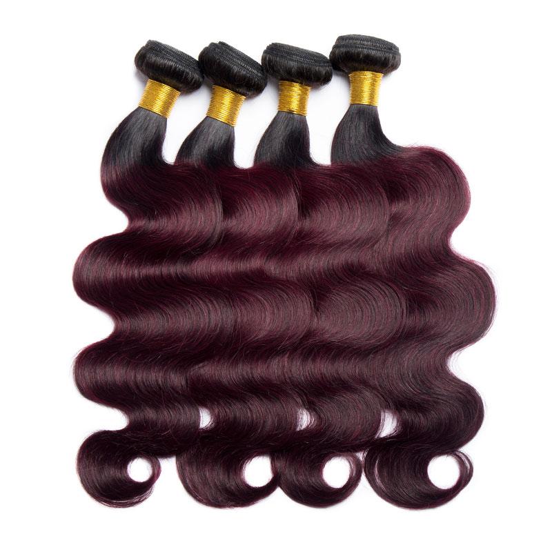 Modern Show 1B/99j Dark Red Ombre Color Hair 4 Bundles Body Wave Human Hair Brazilian Weave Remy Hair