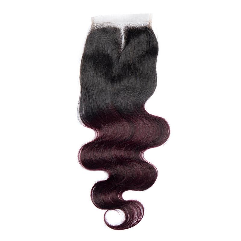 Modern Show Ombre Closure 1b/ Dark 99j Color Body Wave 4x4 Lace Closure With Baby Hair Remy Human Hair Swiss Lace Closure