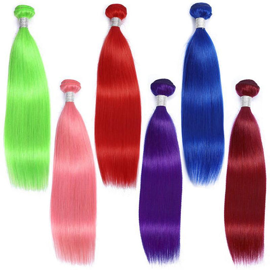 Modern Show Straight Colored Hair Bundles 1pcs Brazilian Remy Human Hair Weave Blue/Neon Green/Red/Burgundy/Purple/Pink Color Hair Weft