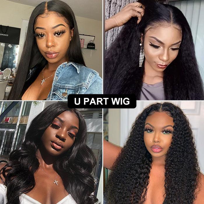 Modern Show U Part Wig | Glueless Remy Human Hair Wigs 2x4 U Part Machine Made Wig 28 Inch Long Straight/Body Wave/Yaki Straight/Kinky Curly Wigs