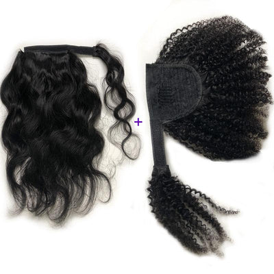 Buy 1 Get 1 Free | Modern Show Human Hair Ponytail Wrap Around Clip In Hair Extensions Straight/Body Wave/Afro Curly Hair Velcro Ponytail