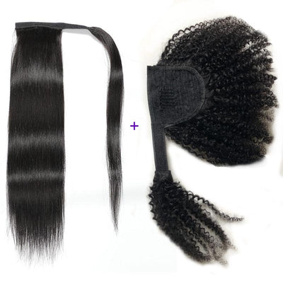 Buy 1 Get 1 Free | Modern Show Human Hair Ponytail Wrap Around Clip In Hair Extensions Straight/Body Wave/Afro Curly Hair Velcro Ponytail