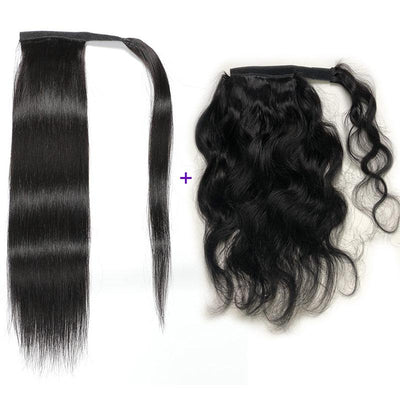 Buy 1 Get 1 Free | Modern Show Human Hair Ponytail Wrap Around Clip In Hair Extensions Straight/Body Wave/Afro Curly Hair Velcro Ponytail
