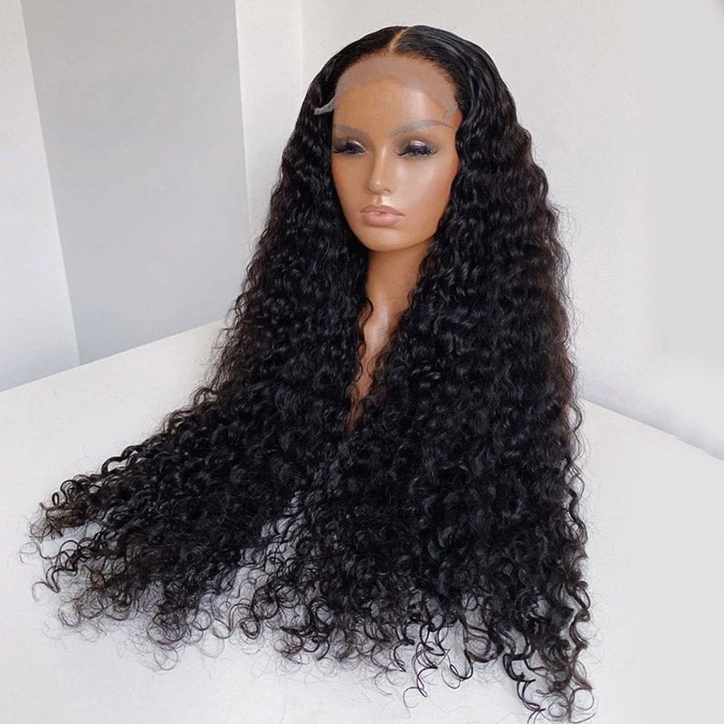 High Density 5x5 HD Lace Closure Wig Long Black Water Wave Human Hair Glueless Wigs For Women