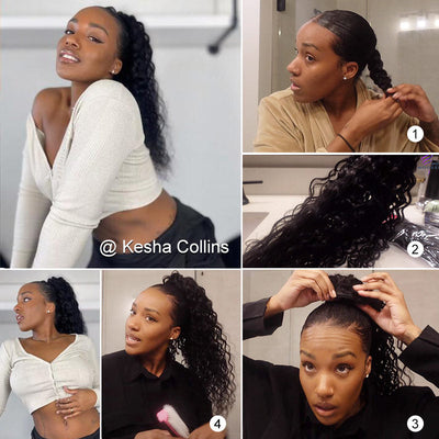 Modern Show 28 Inch Long Water Wave Drawstring Ponytail Brazilian Wet And Wavy Human Hair Clip In Extensions-youtuber