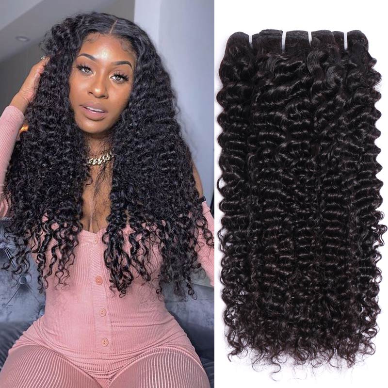 Modern Show 30 Inch Long Brazilian Deep Wave Curly Human Hair Weave 3 Bundles Natural Black Color Jerry Curly Hair Extension
