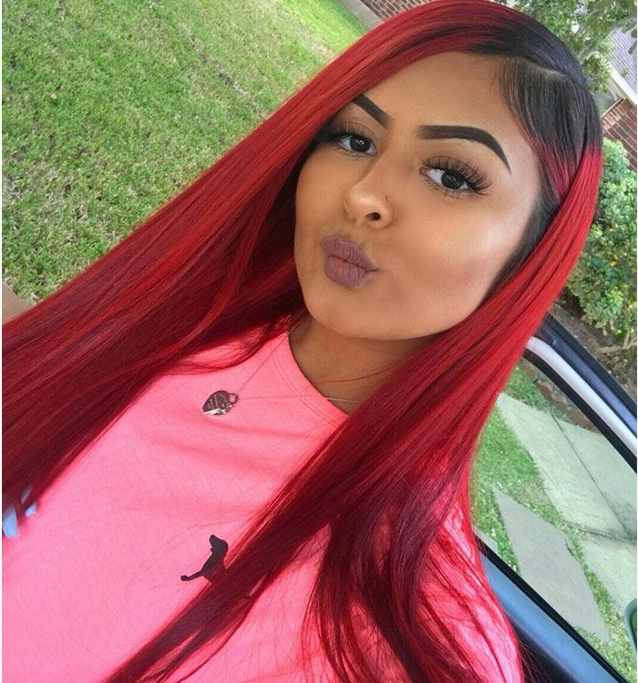 Modern Show 1b/Red Ombre Hair Color Wig Long Straight Human Hair Wigs Pre Plucked Lace Front Wig Brazilian Hair