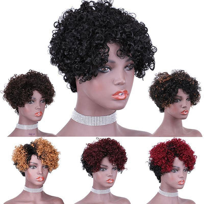 Modern Show Ombre Human Hair Wigs Short Afro Curly 1b/27/99j/Burgundy Color Glueless Machine Made Wig For Women