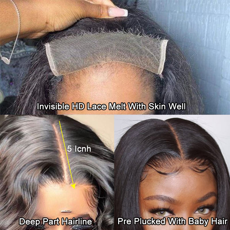 Modern Show Body Wave 5x5 Closure Wig Long Black Human Hair Glueless HD Lace Wigs For Women