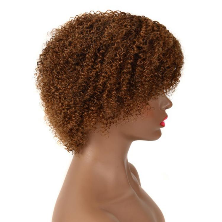 Modern Show 1b/30 Brown Ombre Short Curly Human Hair Wigs Glueless No-Lace Wig For Women