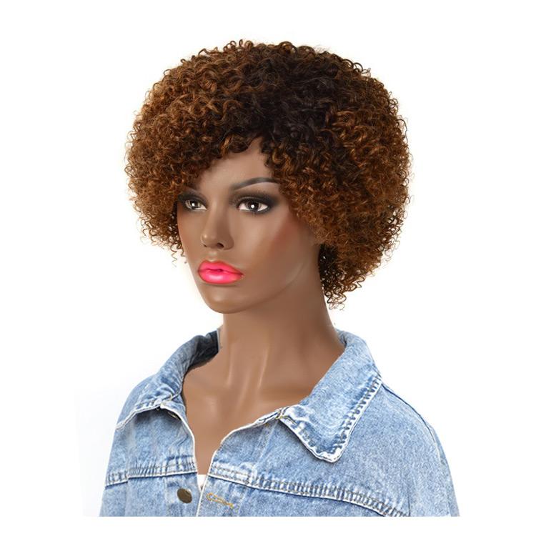 Modern Show 1b/30 Brown Ombre Short Curly Human Hair Wigs Glueless No-Lace Wig For Women