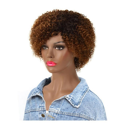 Modern Show 1b/30 Brown Ombre Short Curly Human Hair Wigs Glueless No-Lace Wig For Women