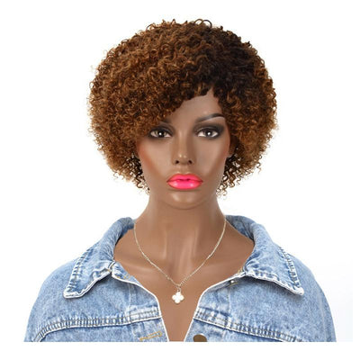 Modern Show 1b/30 Brown Ombre Short Curly Human Hair Wigs Glueless No-Lace Wig For Women