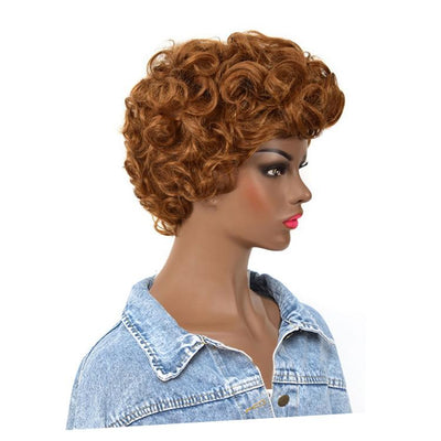 Modern Show #30 Brown Color Short Loose Wave Human Hair Wigs Glueless No-Lace Wig For Women