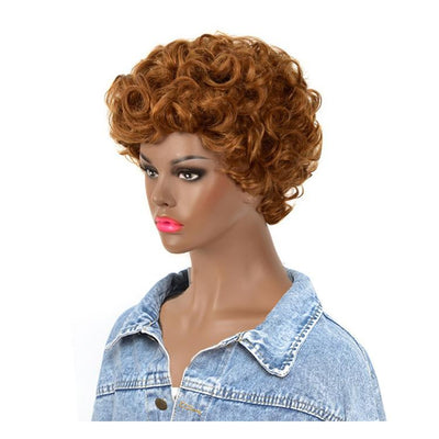 Modern Show #30 Brown Color Short Loose Wave Human Hair Wigs Glueless No-Lace Wig For Women
