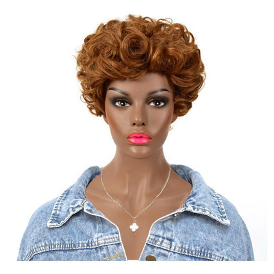 Modern Show #30 Brown Color Short Loose Wave Human Hair Wigs Glueless No-Lace Wig For Women