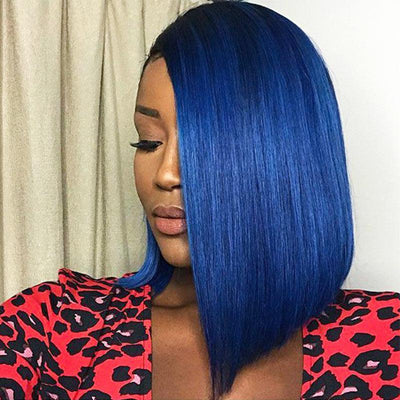 Modern Show Short Bob Wig Ombre 1b/Blue Color Brazilian Straight Human Hair Wigs Pre Plucked Lace Front Wigs For Women