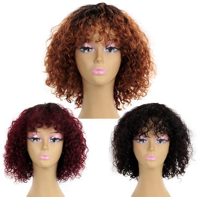 Modern Show Short Water Wave Human Hair Wigs With Bangs T1B/30 Ombre Color Passion Twists Curly Hair 1b/99j Color Glueless Wig