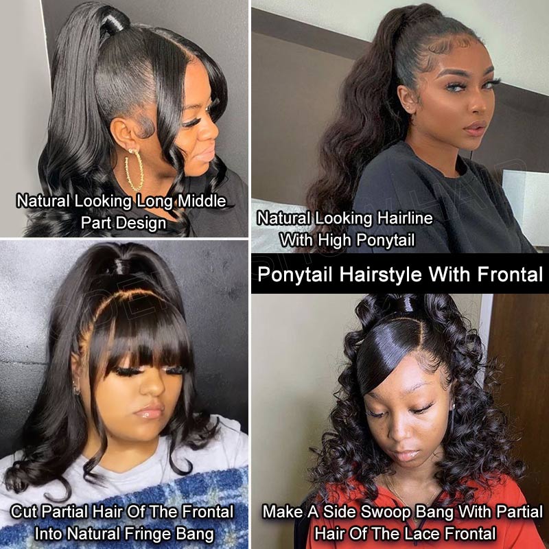 Sleek Body Wave lace Frontal With Ponytail Remy Human Hair Wrap 