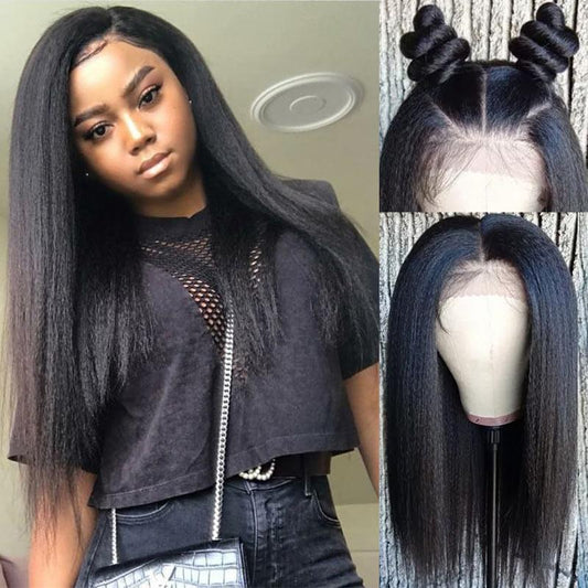 Modern Show 13x4 Transparent Lace Wig Brazilian Human Hair Yaki Straight Pre Plucked Half Lace Front Wigs With Baby Hair