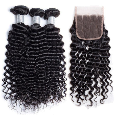 Modern Show 10A Unprocessed Indian Virgin Remy Human Hair Weave Curly Hair 3 Bundles With Lace Closure