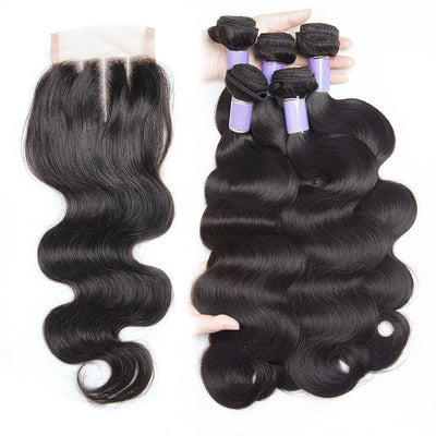 Modern Show Hair High Quality Malaysian Virgin Remy Body Wave Human Hair 4 Bundles With Lace Closure Deal