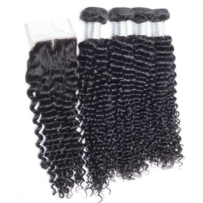 Modern Show Hair 10A Malaysian Virgin Remy Curly Weave Human Hair 4 Bundles With Lace Closure For Women